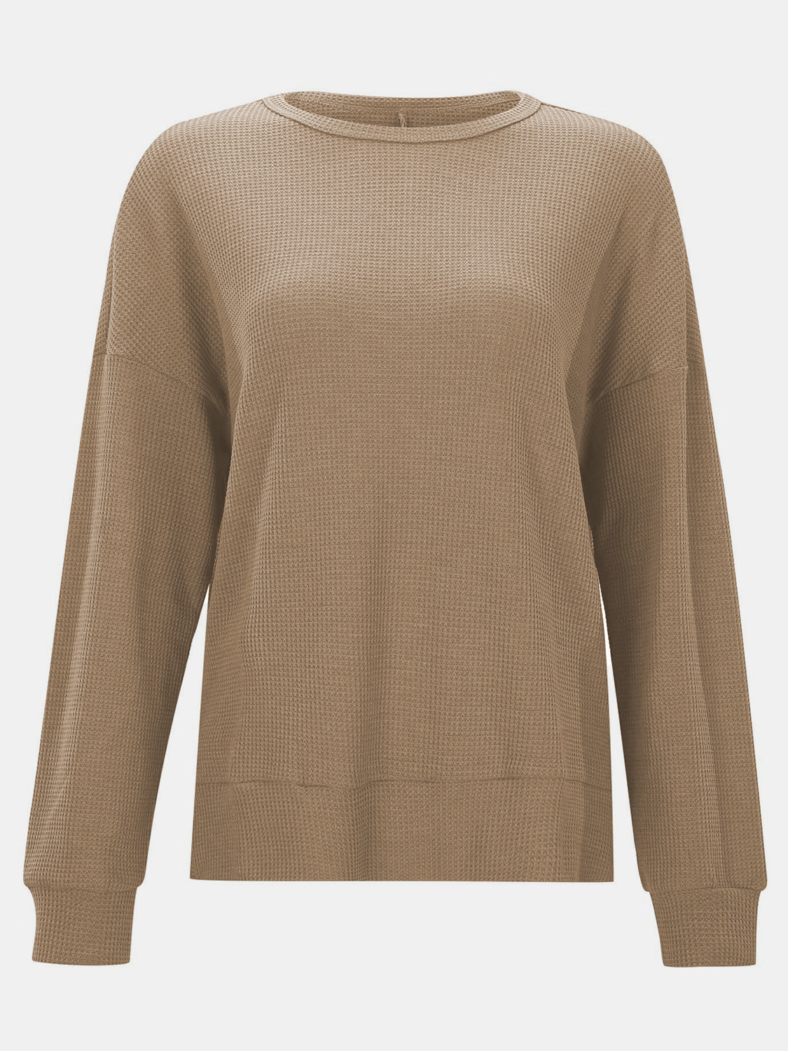 Side Slit Round Neck Long Sleeve T-Shirt