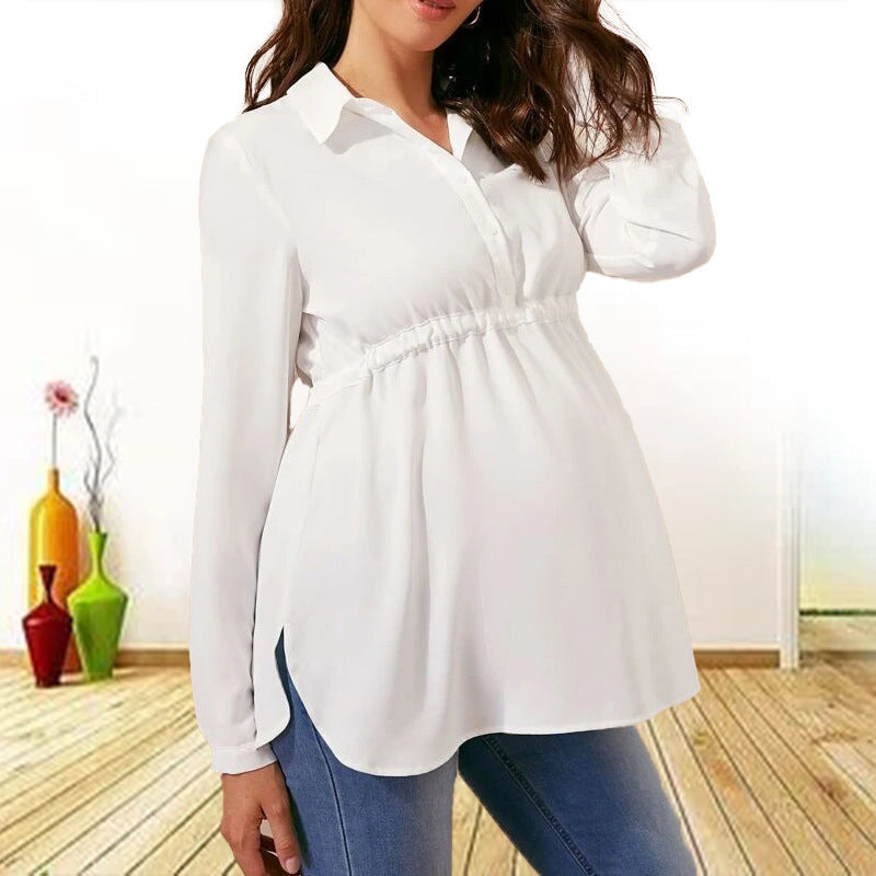 Fashion Solid Color V-neck Long Sleeve Top