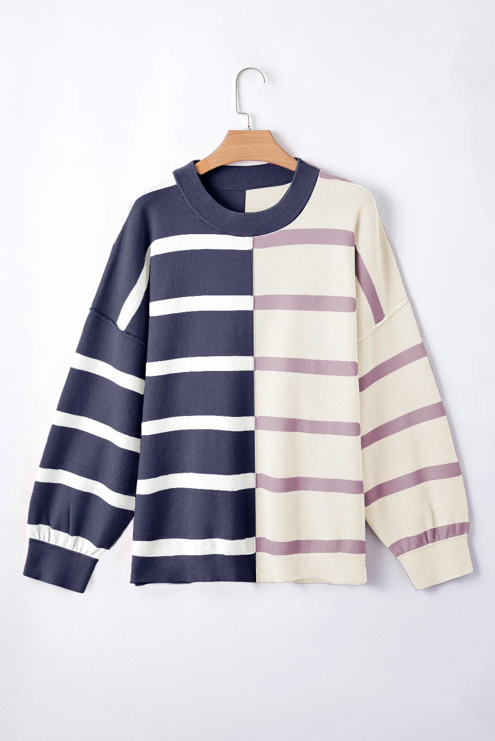 Striped Round Neck Long Sleeve Knit Top