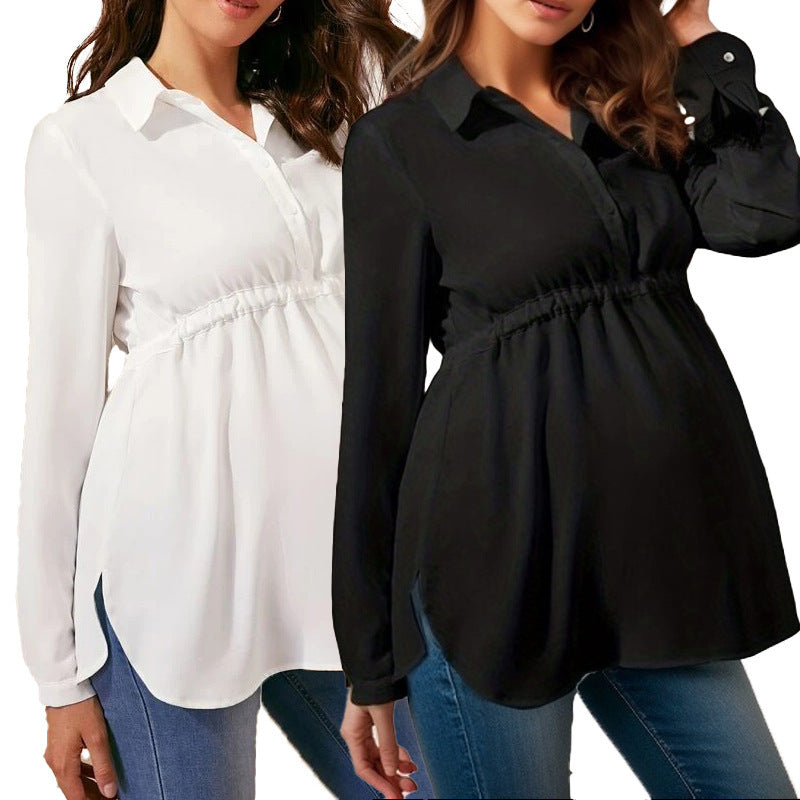 Fashion Solid Color V-neck Long Sleeve Top