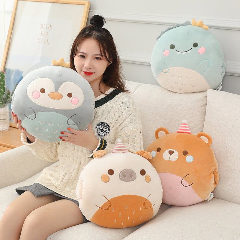 35cm Cartoon Dinosaur Pig Bear Penguin Hands Warm Pillow Down Cotton