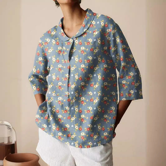 Autumn New Retro Slub Linen Shirt Casual