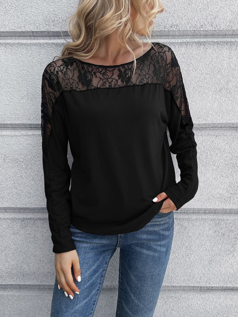 Ivy Lane Lace Long Sleeve Round Neck Tee