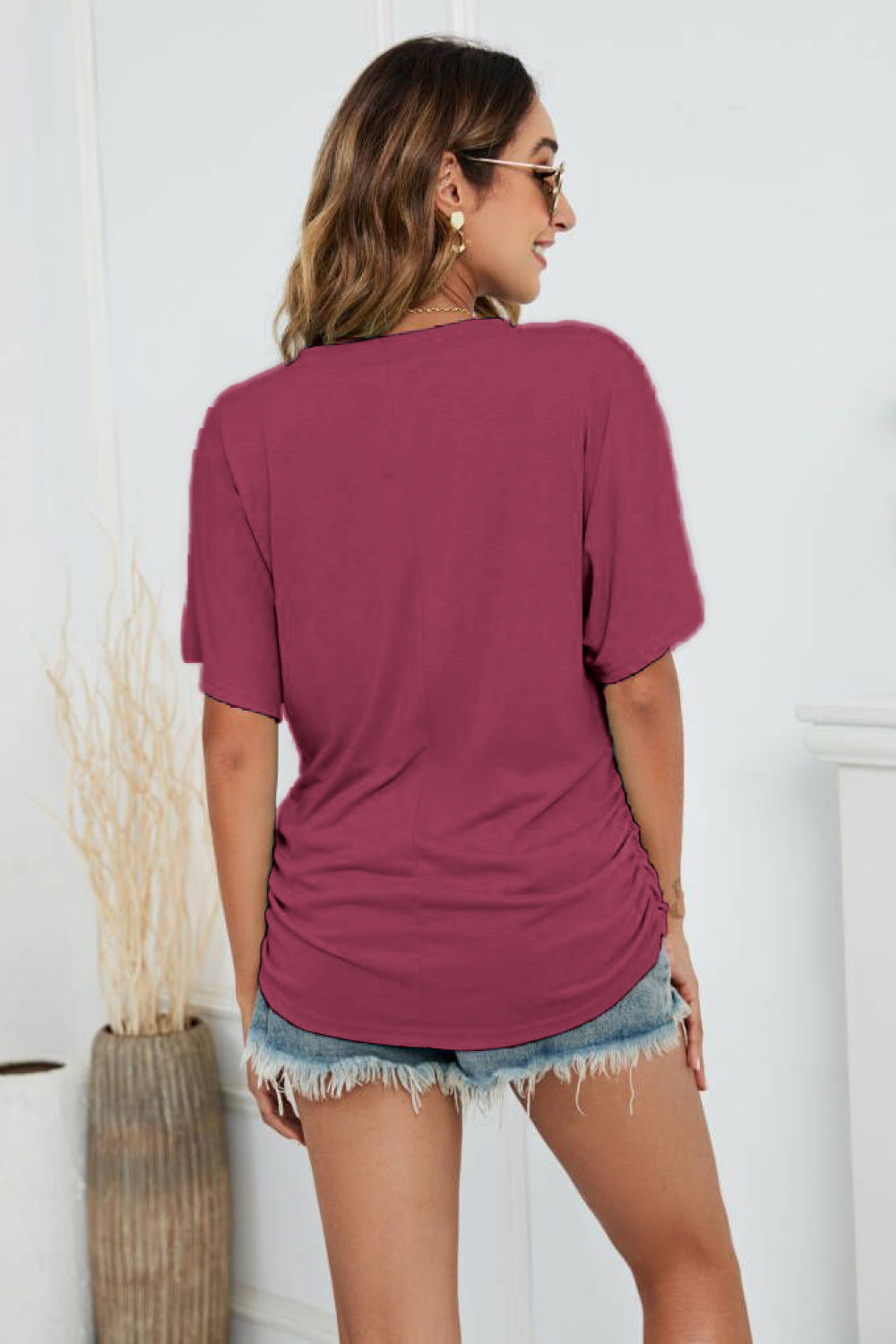 V-Neck Side Ruched Tee