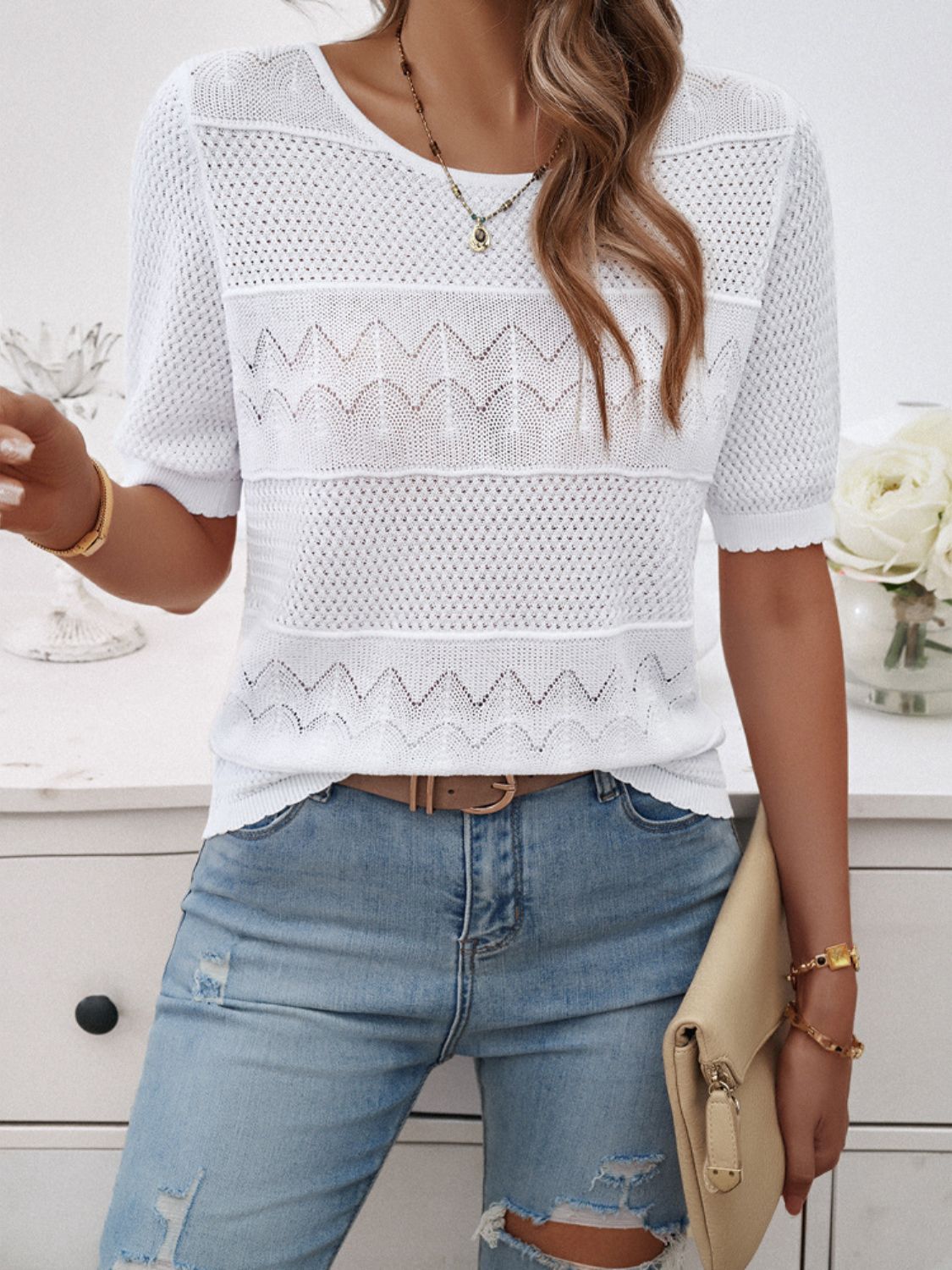 Devine Round Neck Half Sleeve Knit Top