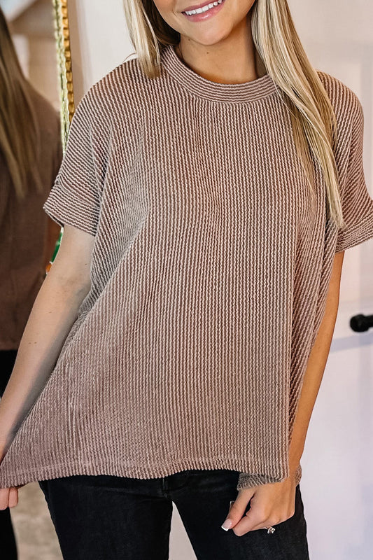 Textured Round Neck Short Sleeve T-Shirt