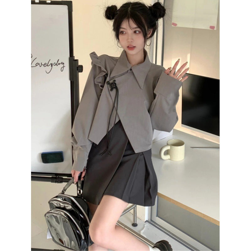 Sweet Hot Girl Design Ruffled Long Sleeve Short Coat Women