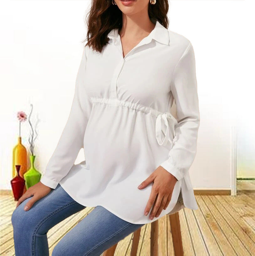 Fashion Solid Color V-neck Long Sleeve Top