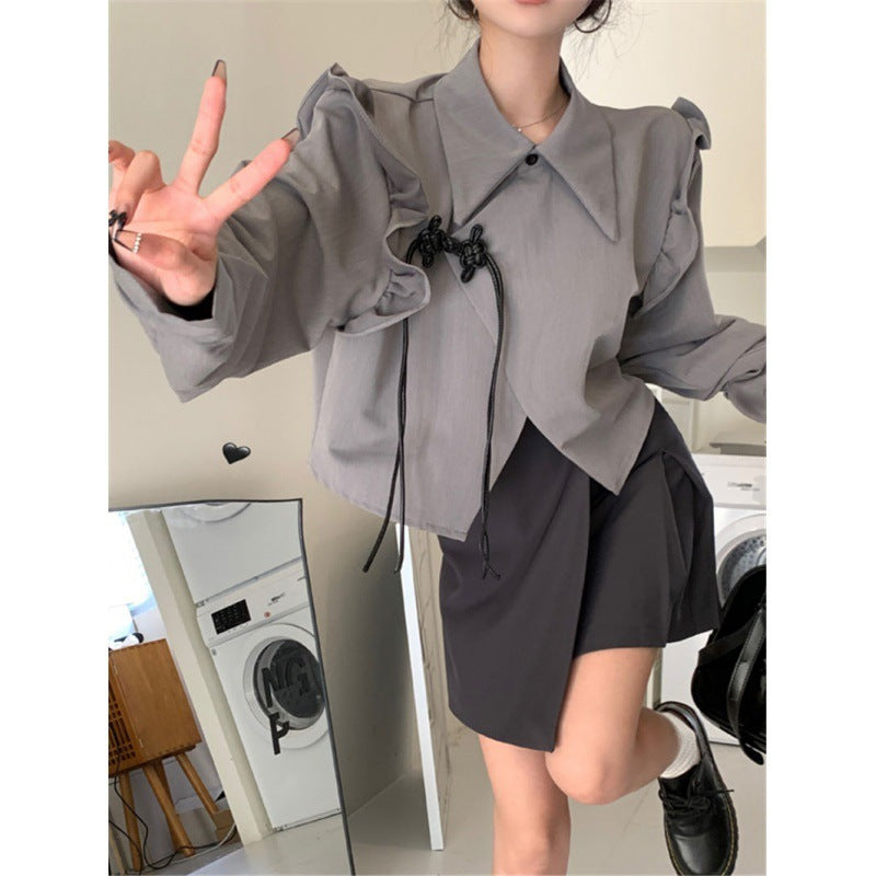 Sweet Hot Girl Design Ruffled Long Sleeve Short Coat Women