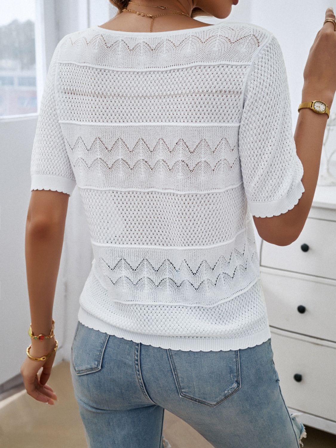 Devine Round Neck Half Sleeve Knit Top