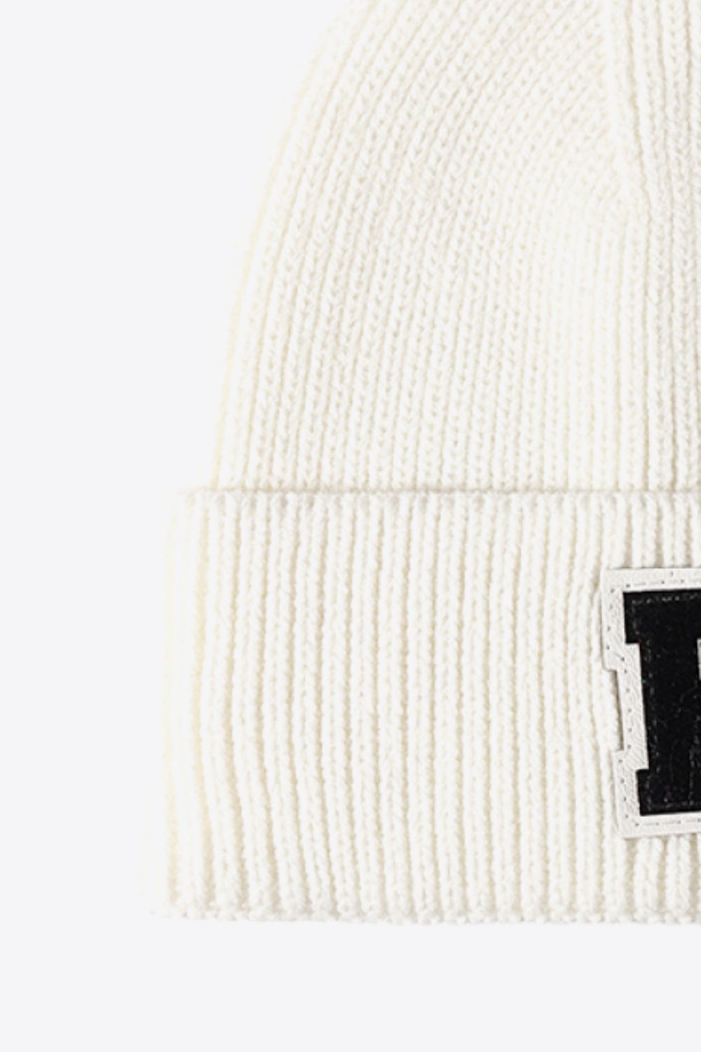 Letter Patch Cuffed Knit Beanie