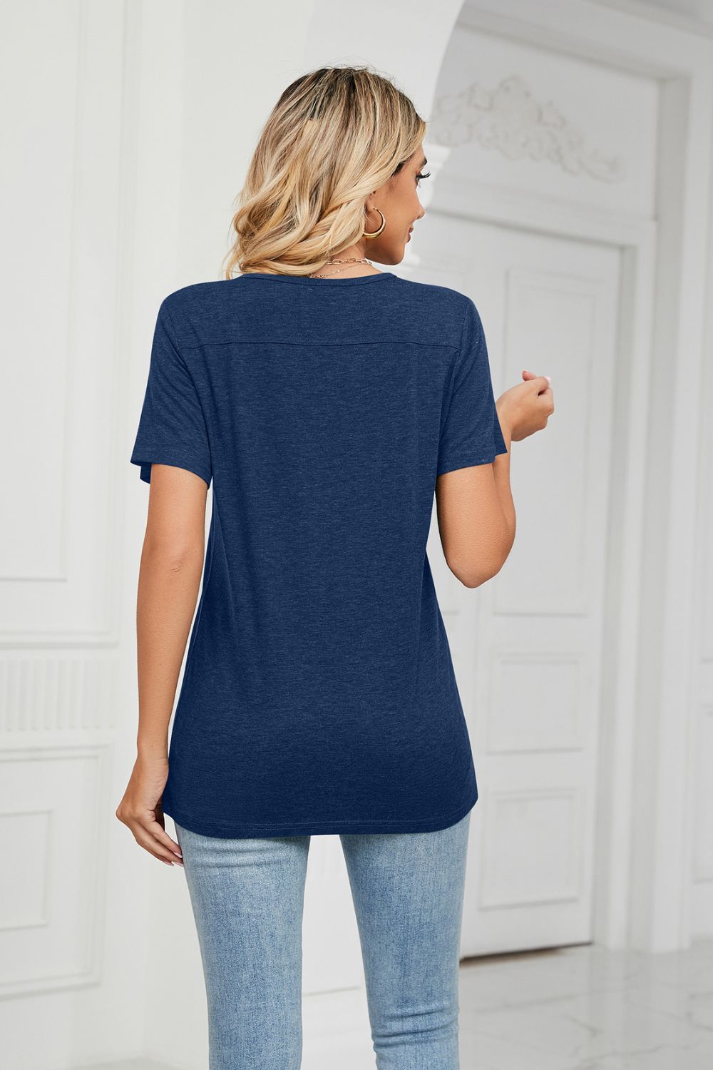 Decorative Button V-Neck T-Shirt