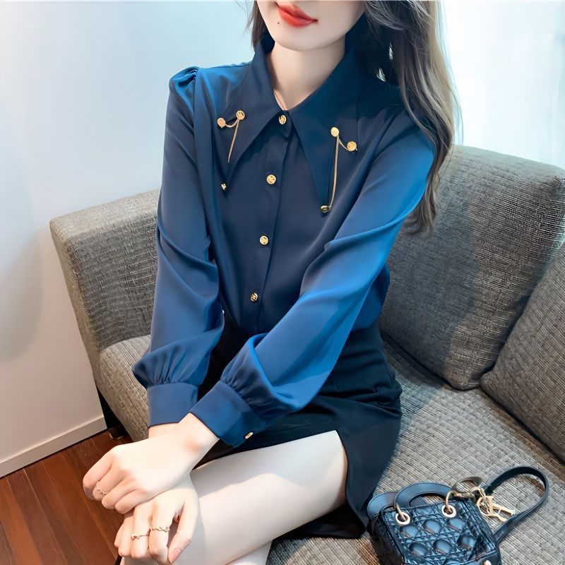 Western Style Chiffon Shirt Fashion Chain Patchwork Top