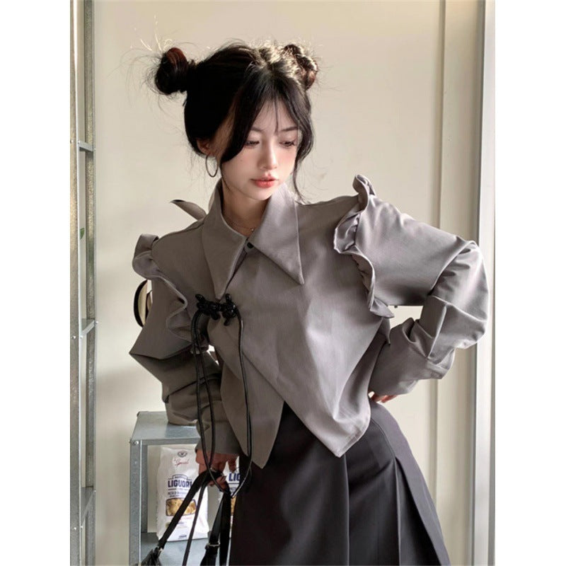 Sweet Hot Girl Design Ruffled Long Sleeve Short Coat Women